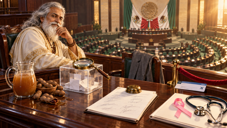Gurú en acuarela observa San Lázaro, una jarra turbia y un boleto VIP
